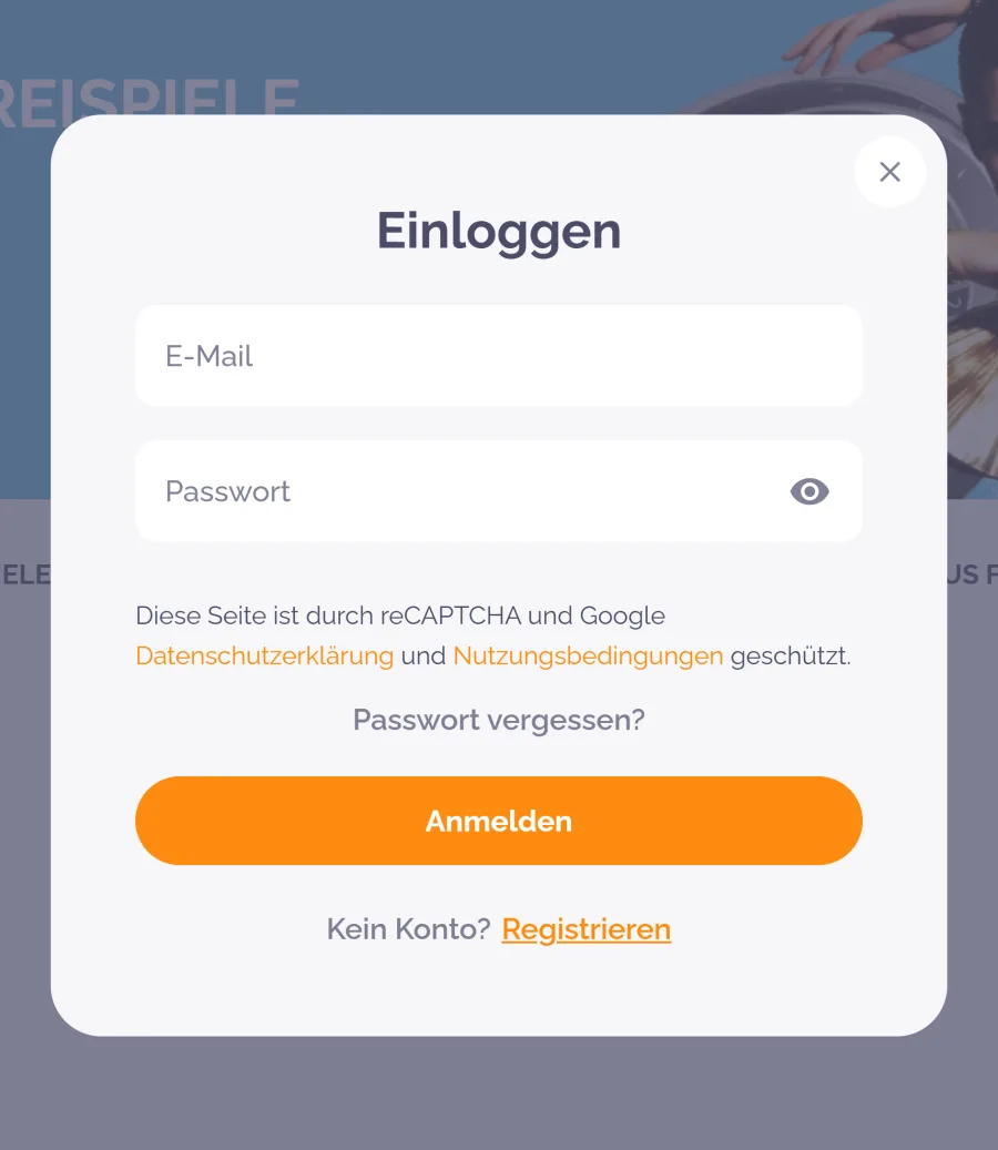 Login Fenster von Boho Casino mit E Mail und Passwort
