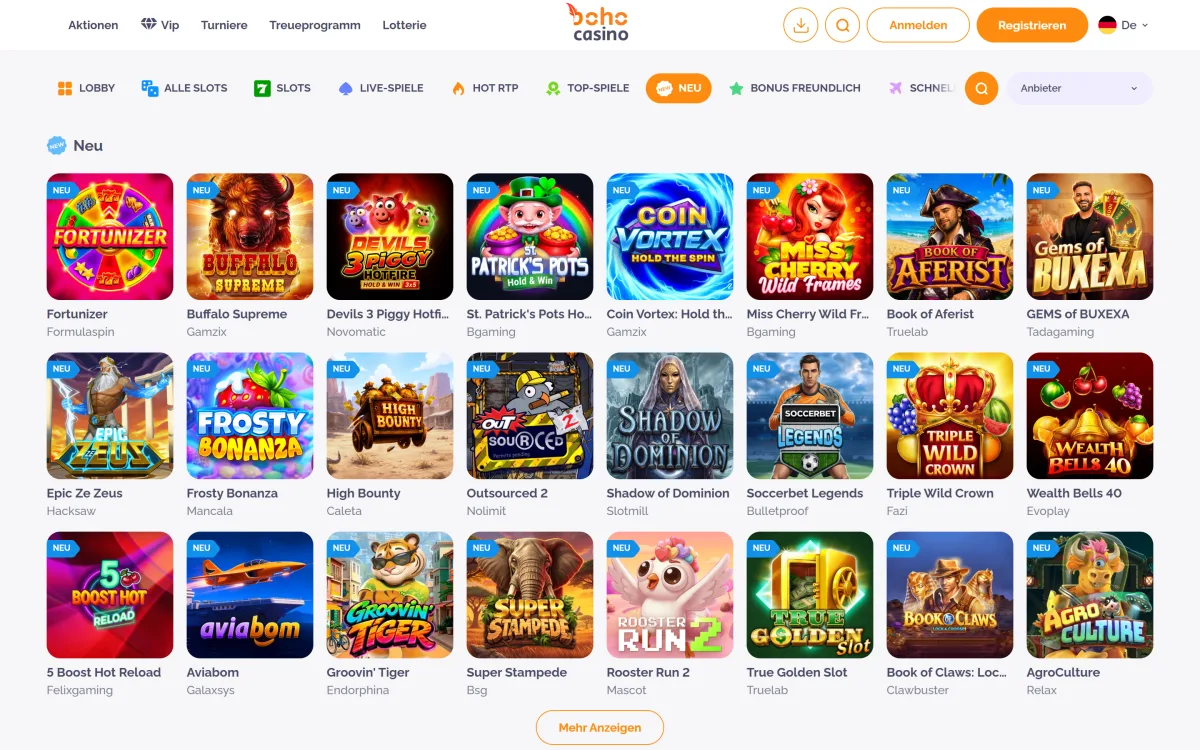 Neue Spiele im Boho Casino in der Kategorie Neu