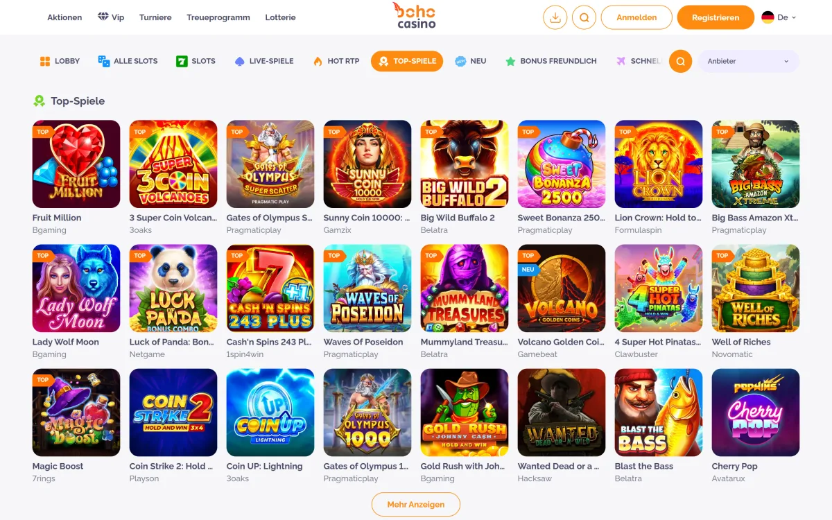 Top Spiele im Boho Casino mit Fruit Million und Gates of Olympus Super Scatter